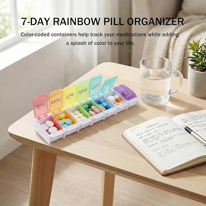 Weekly Pill Organizer,7 Day Pill Box with Push Buttons–Medicine Pill Case for Travel,Daily Vitamin Container,Medication&Supplement Holder,Cute Pill Organizer