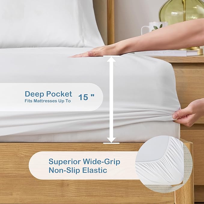 Degrees of Comfort Coolmax® Cooling Fitted Sheet Only, Soft Queen Size Bed Sheets for Hot Sleepers, up to 15" Deep Pocket, All Around Elastic, Wrinkle Free, Fade Stain Resistant, White 1 Piece