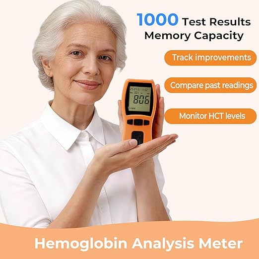 Personal Hemoglobin Monitoring System for Home Use - 5s Instant Read Wellness Tracker with 1000 Memory Storage - Requires Only 5µL Tiny Sample - Daily Wellness Management