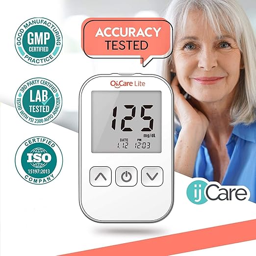 Oh’Care Lite Blood Sugar Test Kit – Blood Glucose Meter with Strips and Lancets, Lancing Device, Log, and Case - One Touch Eject Glucometer (110 Strips, 125 Lancets, & Control Solution)