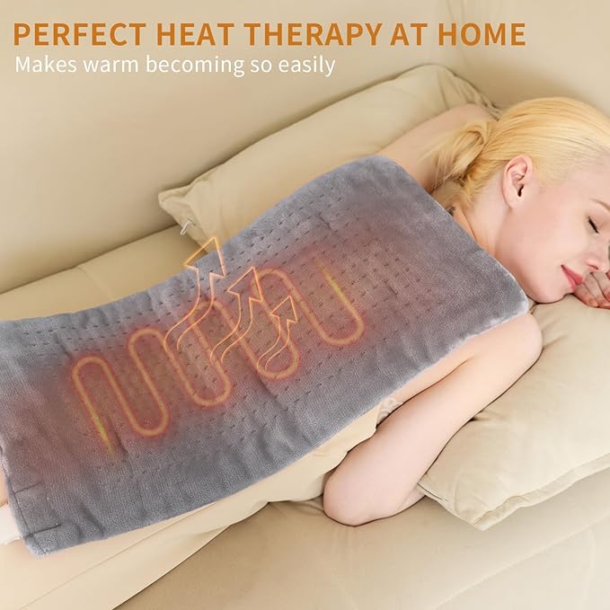 Massaging Weighted Heating Pad for Back Pain Relief,Heating Pads for Neck, Shoulder,Cramp,Portable Heated Pad with 3 Heat Settings & 6 Massage,18 Relaxing Combinations,Auto Off,12"*24",Light Grey