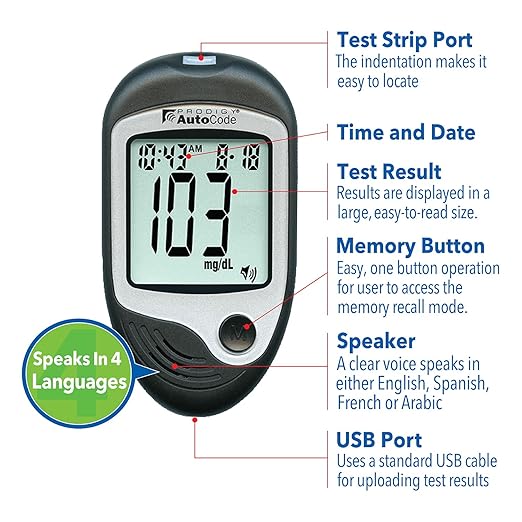 PRODIGY 10500 100ct Test Strips with AutoCode Talking Meter Starter Kit, PRODIGY AutoCode Blood Glucose Talking Meter, No Coding Blood Glucose Test Strips (2 vials of 50ct), Adjustable Depth Lancing Device, Twist Top Lancets 28G (10ct), Carrying Case, ...