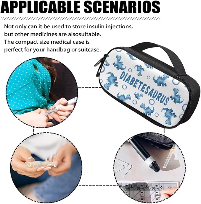 Rnyleeg Insulin Cooler Travel Case Blue Circle Dinosaur Insulin Bag for Diabetes Portable Diabetic Supplies Travel Case Organizer Diabetic Care for Daily Life Trip