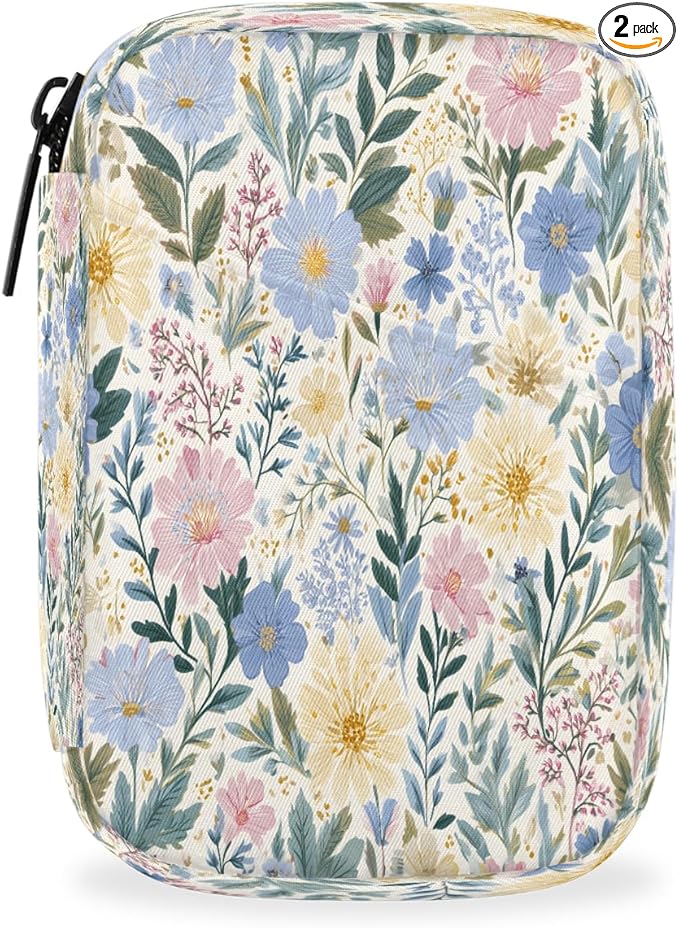 Spring Flowers Art Pill Case Travel Pill Organizer Weekly 7 Day Portable with Zipper Medicine Box Pill Case for Vitamins, Birth Control,Fish Oils,Medication, Supplements
