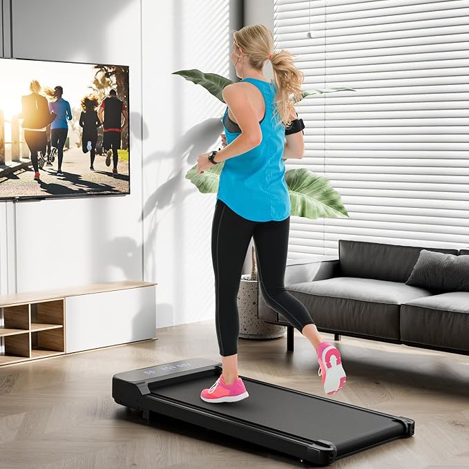 GYMAX Walking Pad, 2.5HP 3 in 1 Under Desk Treadmill with Remote Control, LED Display & 3 Countdown Modes, Free-Installation Portable Compact Running Jogging Machine for Home Small Space