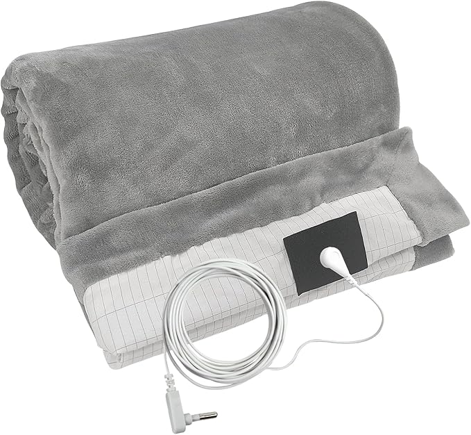 Grounding Blanket 79×55 inch Grounding Mat for Bed Grounding Sheet with Conductive Silver Fiber for Better Sleep, Pain Relief, Helps Anxiety Relief (Gray)