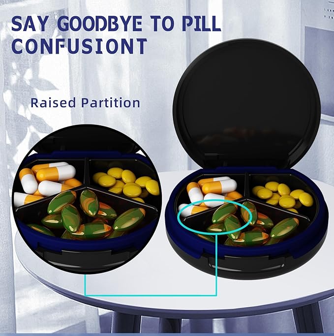 Serfeymi Small Pill Box - 3 Compartments Portable Pill Box for Purse Pocket, Compact Mini Travel Pill Case - Suitable for Medicine, Vitamin, Fish Oil, Supplements - White(Mountain Sunrise)