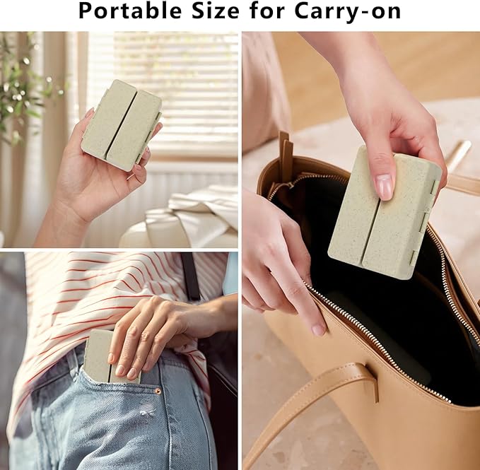 FYY Travel Pill Organizer with Blank Lables,6 Compartments Magnetic Pill Organizer Pill Box for Purse Pocket to Hold Vitamins,Cod Liver Oil,Supplements and Medication-Khaki