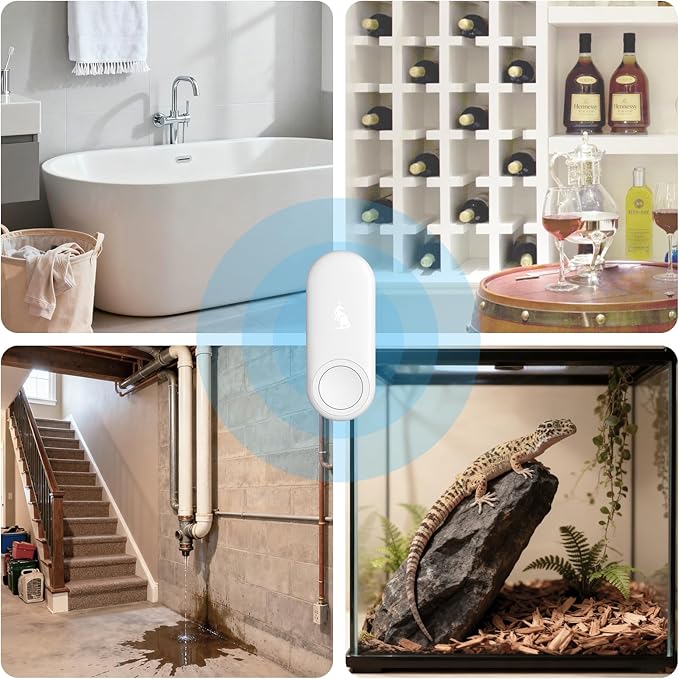 Water Leak Detector+Climate Sensor,Hygrometer Thermometer with App Notifications,Wireless 2.4G WiFi,Humidity Temperature Alarm,for Home, Basement, Kitchen,Washroom,Bedroom