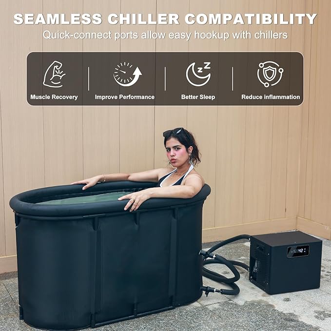 Upgraded 148Gal XXL Oval Ice Bath Tub for Athletes, 7 Layered Portable Cold Plunge Tub with Insulated Lid and Travel Bag, Inflatable Ice Pod for Home, Gym, Indoor, Outdoor Use