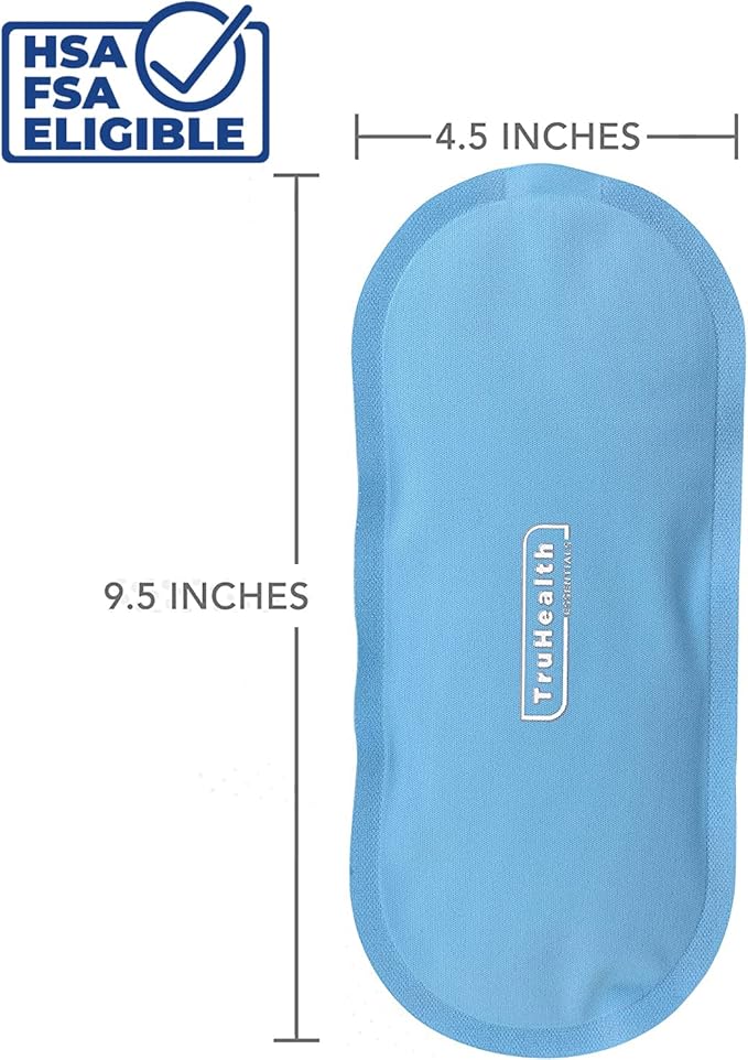 Gel Cold Compression Ice Packs for Injuries - Gentle Fabric Cold Compress - Reusable Gel Pad for Knee & Back Relief - Flexible Ice Pack Conforms to Body Contours, 2 Count, 4.5 x 9.5 in, Blue