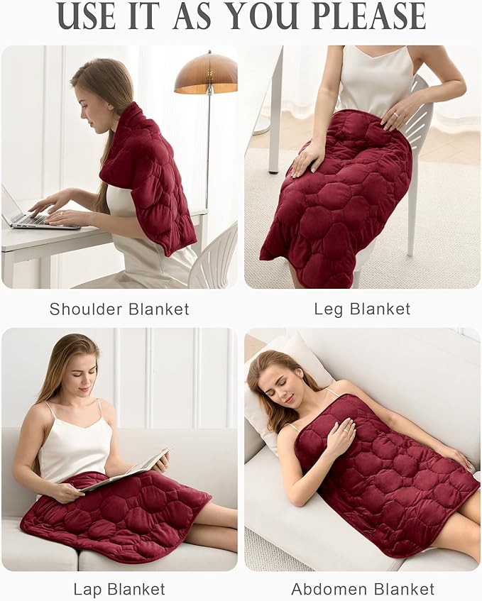 Cottonblue Weighted Lap Blanket Pad 7 lbs 29" x 24", Cozy Luxury Crystal Velvet Weighted Blanket for Adults, Small Weighted Blanket Throw All Season for Travel Relaxation Sleeping, Red Heavy Blanket