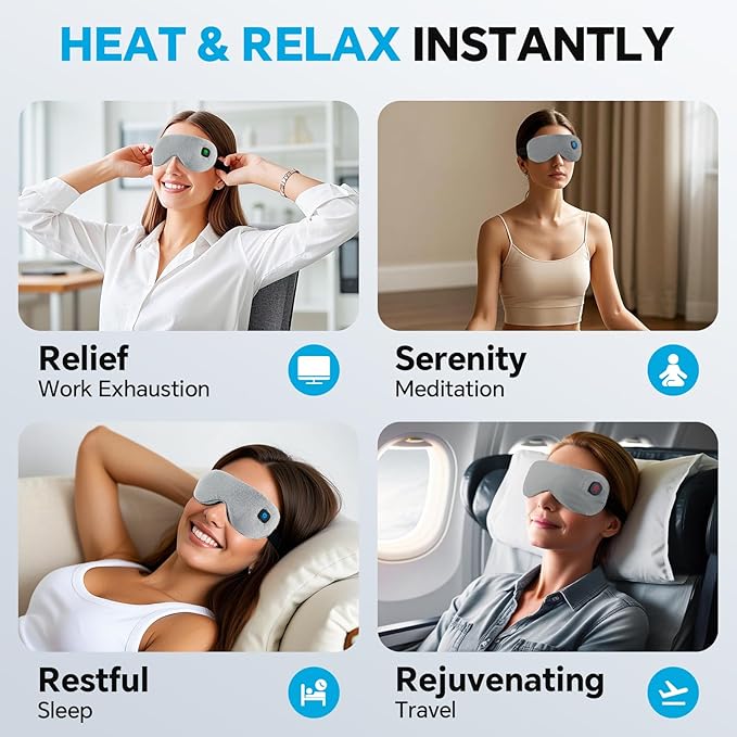 Cordless Heated Eye Mask for Dry Eyes Relief, with 3 Heat Settings, Washable Eye Cover, Warm Heating Pad for Stye Eye Treatment & Travel Use