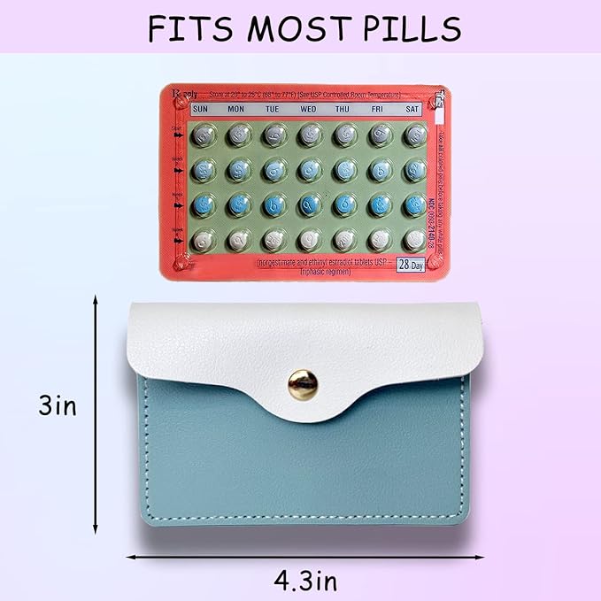Birth Control Pill Case PU Contraceptive Pills Medication Sleeve Pouch Holder - 4.3' x 3' Packets Holder (Bule)