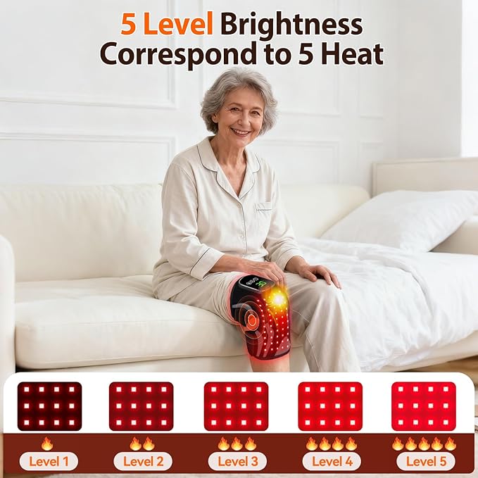 Red Light Therapy Knee Brace with Massage, 3 Vibration Knee Massager with 660nm 850nm Infrared Red Light, 5000mAh Cordless Electric Heated Knee Wrap for Knee Joint Elbow, Gift for Men Women