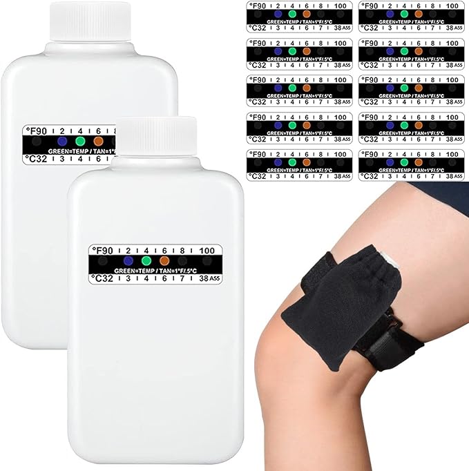14 Pcs Urine Test Complete Kit,Includes 2 Empty Bottles,10 Adhesive Temperature Test Strip,Hidden Leg Strap Oxford Pouch,Temperature Test Urine Strip Sticker,Portable Travel Urine Test Bottle