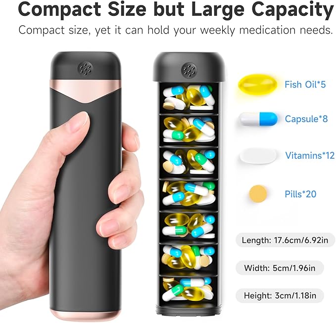 Weekly Pill Organizer, 7 Day Pill Box, Cute Pill Case for Travel, Daily Pill Dispenser Holder Container for Medicines Vitamin Finish Oil