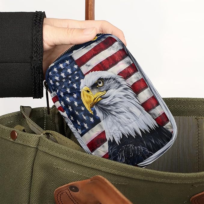 American Flag Animal Eagle Travel Pill Organizer Box Weekly Portable Pill Case Daily Pills 7 Day Small Birth Control Pills Container Removable Compartments for Medicine Vitamins Fish Oil