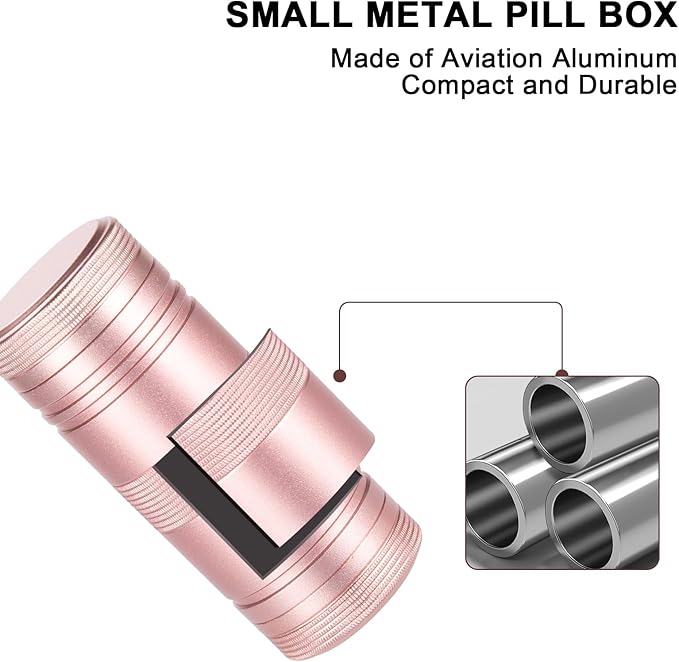 Small Pill Box Metal Pill Case - Portable Waterproof Pill Container for Pocket Purse, Travel Daily Pill Holder, Medicine Organizer for Vitamin/Fish Oil/Supplements Pink 1 Pack