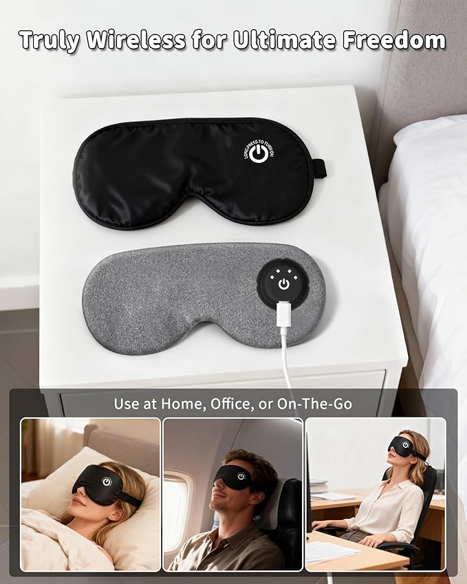 Heated Eye Mask FSA- HSA Eligible Cordless Pure Mulberry Silk Eye Mask for Dry Eyes Relief with 3 Adjustable Heat Settings,1500mAh Rechargeable & Washable Eye Cover for Travel Sleep Therapy