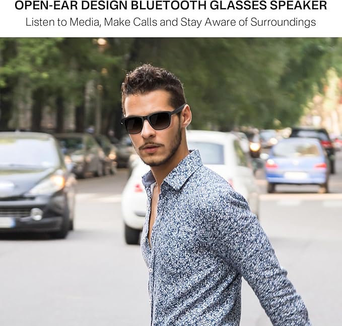 Smart Glasses for Men & Women, UV400 Polarised Lenses, Intelligent Touch&Voice Assistant, Open-Ear Speaker, Compatible with iOS/Android, Bluetooth Audio Sunglasses for Driving/Travel/Cycling