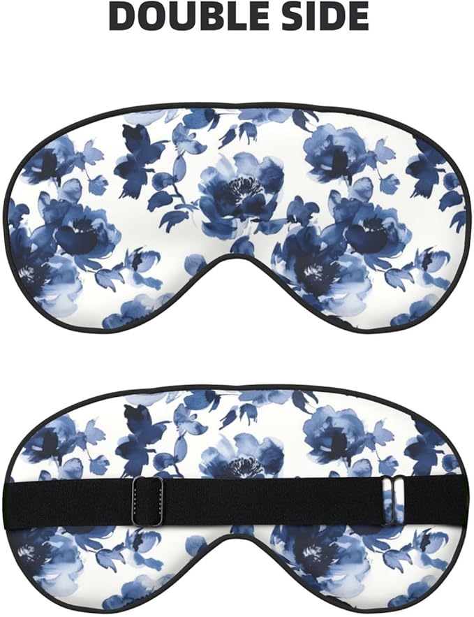 Watercolor Blue Floral Sleep Mask Eye Mask with Adjustable Strap Eye Sleep Shade Cover Blocks Light for Women Men Airplane Travel Nap