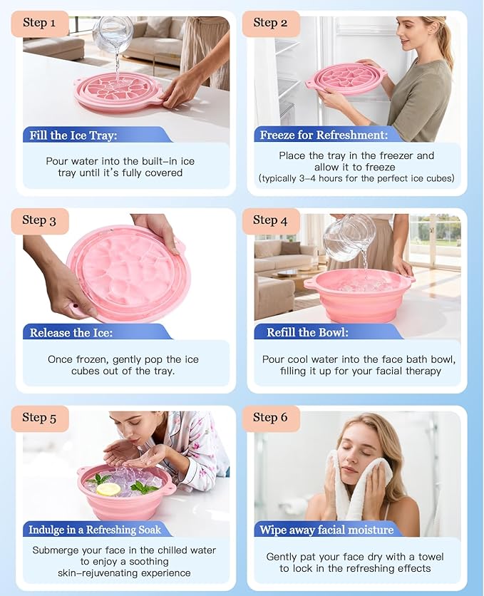 Foldable Silicone Face Ice Bath Bowl, Built-in Ice Tray for Cold Therapy Facial Basin, Skin Tightening & Puffiness Reduction, Ideal for Home, Spa & Travel Use