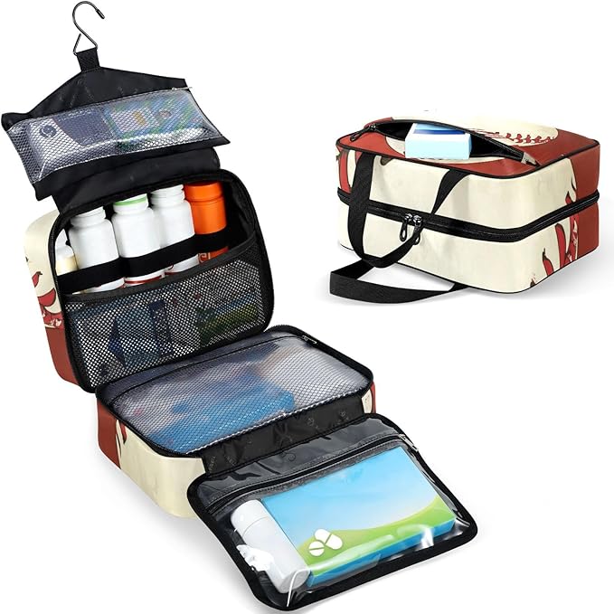 Fustylead Retro Baseball Large Medical Storage Bag with Zipper Empty First Aid Bag Trauma Kit for Traveling Hiking Camping Backpacking