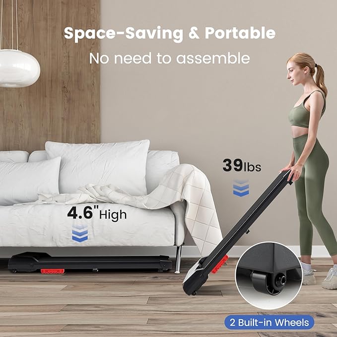 GYMAX Walking Pad, 340LBS Under Desk Treadmill with Remote, APP Control, LED Display & Built-in Wheels, Free Assembly Walk Pad for Running, Jogging Working, 3 in 1 Desk Treadmill for Small Space