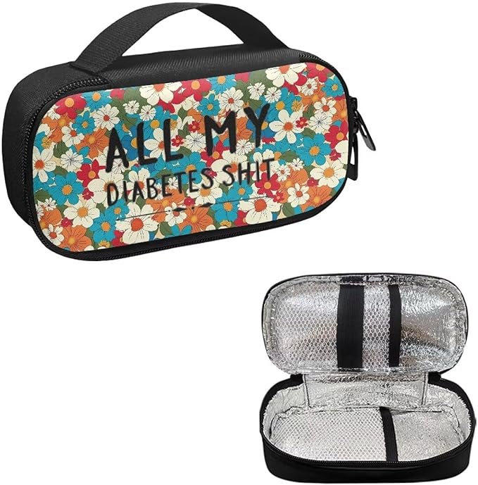 Rnyleeg All My Diabetes Shit Insulin Travel Case Flower Diabetes Bag for Women Reusable Diabetic Supplies Storage for Home Insulin Bag for Travel