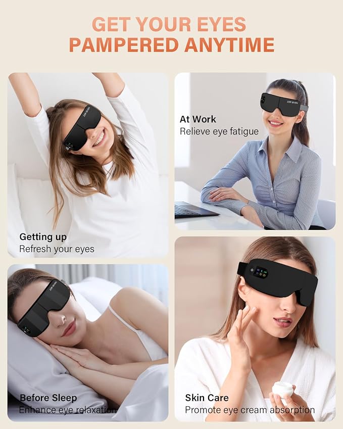 Eye Massager with Heat, 7 Heating and Vibration Modes, Eye Mask, Birthday Gifts for Women, Men, Friend, Mom and Dad, Sleep Mask for Relax, Migraine Relief, Improve Sleep, Black