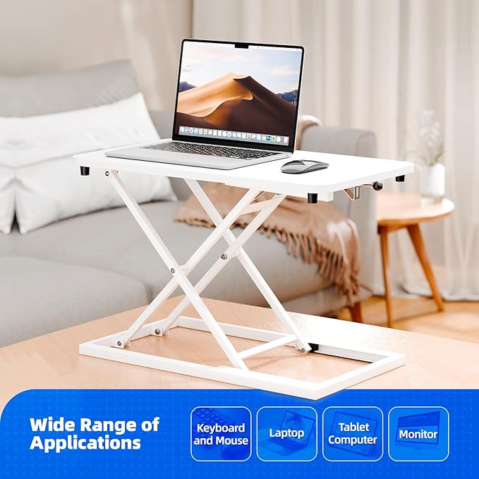 Standing Desk Converter Height Adjustable, Sit to Stand up Desk Riser Computer Workstation use in Laptop and Single Monitor Ergonomic Desktop Workstation for Home Office - White