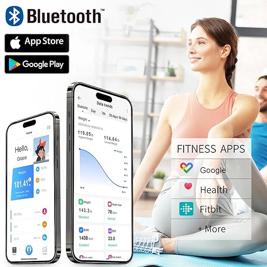 Scale for Body Weight Digital Smart Scale - Large Display Bathroom Scale with BMI, Body Fat, Muscle Mass, Accurate Bluetooth Scale for Home User Health Equipment Sync Apps