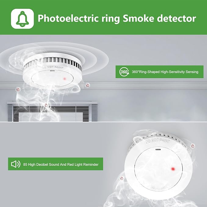 Smoke Detector10-Year Battery Powered Photoelectric with Test/Silence Button for Home Use (3 Pack)