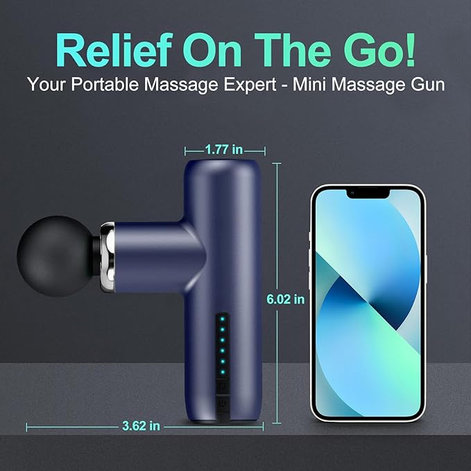 Mini Massage Gun Pocket-Sized Massage Gun Deep Tissue Quiet, Portable Percussion Muscle Travel Massager Gun,Back/Neck Massager for Pain Relief Deep Tissue (Blue)
