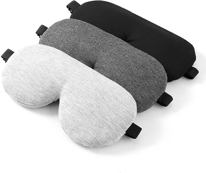ALASKA BEAR 3 Pack Sleep Eye Masks Organic Cotton Cool Bamboo - Contoured Inserts for Pressure Free and 100% Light Blocking, Lightweight for Home or Travel Use (Black, Grey, Silver)