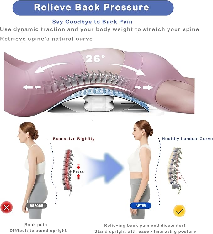 Pneumatic Back Stretcher For Lower Back Pain Relief - Stepless Air-Adjustable Lumbar Support Board With Extra-Wide Panel & Spinal Decompression Muscle Relaxation Spine Stretcher Back Cracker (Grey)