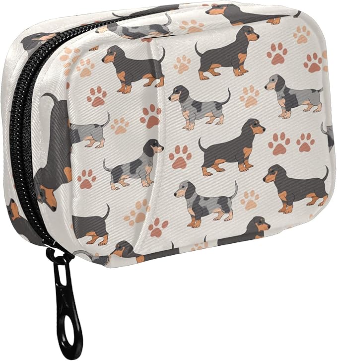 Fustylead Cute Cartoon Dachshund Dogs and Paw Prints Pill Organizers 2 Times A Day Pill Case Bag with Zipper Portable Weekly Pill Dispensers for Vitamin Supplement