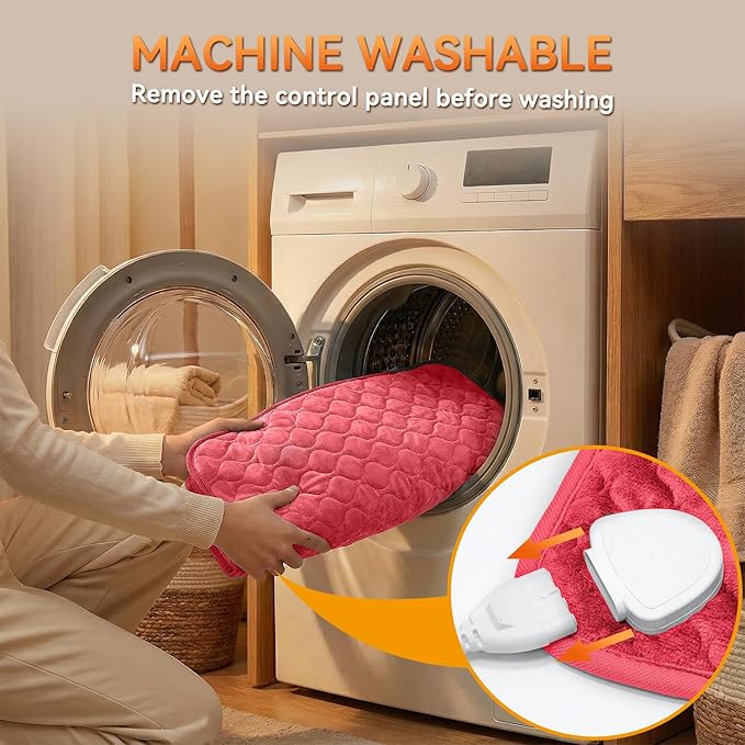 King Size Heating Pad for Back Pain 32"x24" Extra Large Electric Heating Pad for Period Cramps Relief & Body Neck Shoulder Auto Shut Off Heat Pad Temperature Settings Machine Washable Red