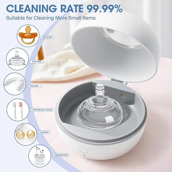Shmain Portable Pacifier Cleaner & Sterilizer, USB-C Rechargeable Sterilizing Box for Travel – 3-Minute Rapid-Clean Cycle, Baby Pacifier & Bottle Nipple Cleaning Case, Essential for Diaper Bag