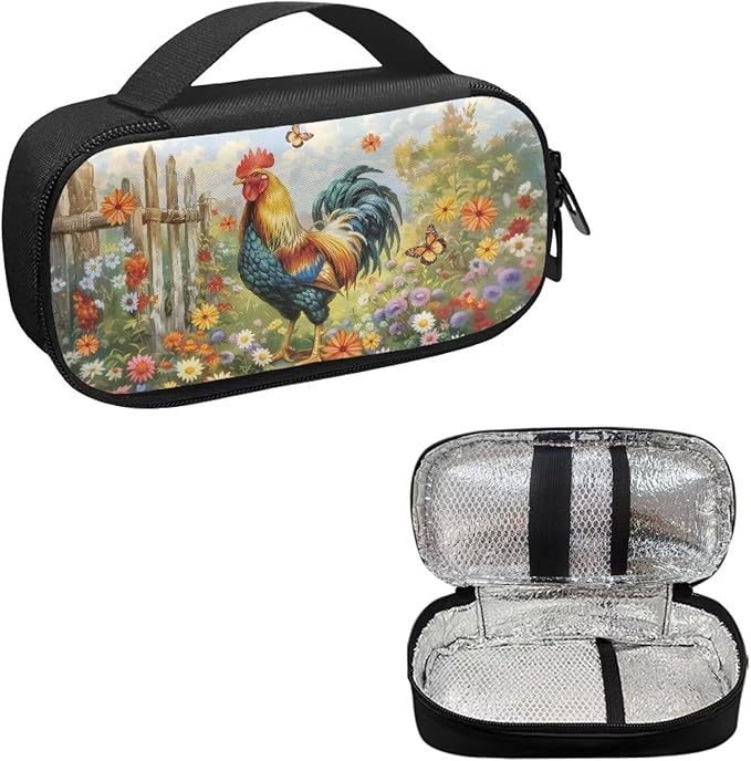 Butterfly Chicken Insulin Cooler Travel Case Insulated Diabetic Bag with Top Handle Medication Cooler Bag for Insulin Pens and Blood Glucose Monitor Supplies Easy to Carry