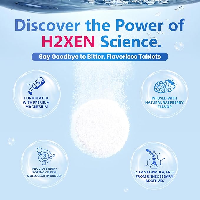 Molecular Hydrogen Tablets with Magnesium - 8 PPM Hydrogen Water Tablets for Drinking Water - Rich in Antioxidants, Supports Healthy Aging, Cellular Energy & Brain Health (60 Counts, Raspberry)