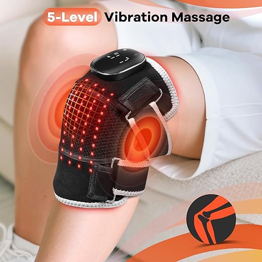 AFFLAT Red Light Therapy and Vibration Massage Knee Brace, 660nm & 850nm Near Infrared Light, Rechargeable Wireless Controller, for Knee/Shoulder/Joint/Elbow