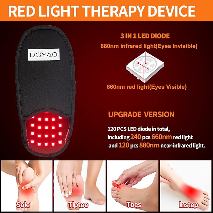 Upgraded Red Infrared Light Therapy for Feet Pain Relief FDA Cleared LED Light Therapy Slipper Device for Foot Toes Instep Heel Home Use (PS-HJ1)