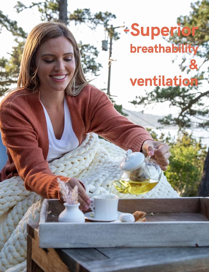 YnM Chenille Weighted Blanket, Handmade Chunky Knitted Design, Soft and Cozy, Temperature Regulating and Breathable, Machine Washable Throw for Sleep or Home Decor (Beige, 60x80 Inch, 20lbs)