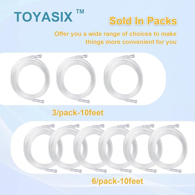 Oxygen Supply Tubing - Premium Crush-Resistant with Curved Prongs, High Flow Oxygen Tubing for Oxygen Concentrator Machine, Nebulizer Tubing & Oxygen Therapy - 10 FEET 6 Pack