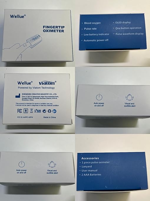 Wellue Bluetooth Pulse Oximeter Fingertip, Blood Oxygen Saturation Monitor with Built-in Memory, OLED Screen, Batteries, Free APP, Carry Bag & Lanyard
