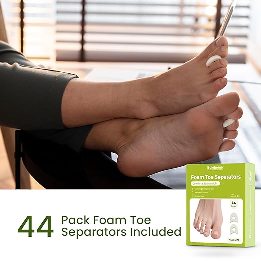 Bukihome 44-Pack Foam Toe Separators – Soft & Breathable Toe Spacers for Women & men, Help Align Overlapping Toes, Relieve Friction & Pressure, Ideal for Daily Comfort