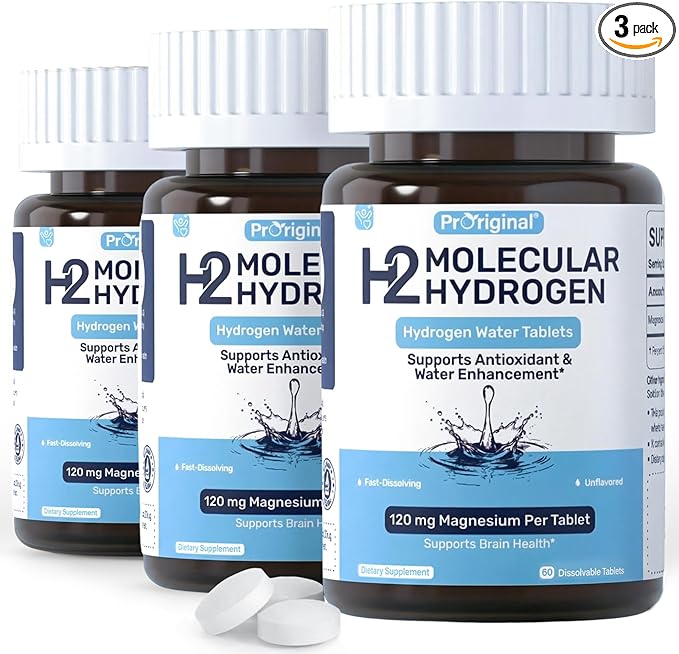 Hydrogen Water Tablets - 12 PPM H2 Molecular Hydrogen - 120 mg Magnesium-Based Reaction System - Supports Antioxidant & Cellular Health, Energy & Brain Function - Non-GMO, Unflavored - 180 Tablets