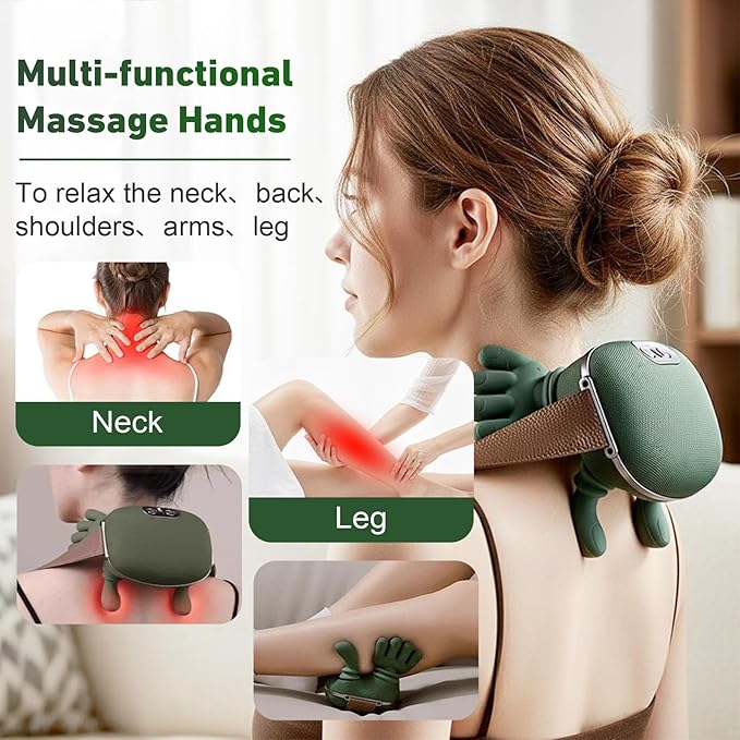 Neck Massager with Heat & Compression, Portable 4D Shiatsu Deep Tissue Kneading Massager for Neck, Shoulder, Back Pain Relief, Comfort, Muscle Relaxation at Home, Office, Travel Easter Gift Women Men
